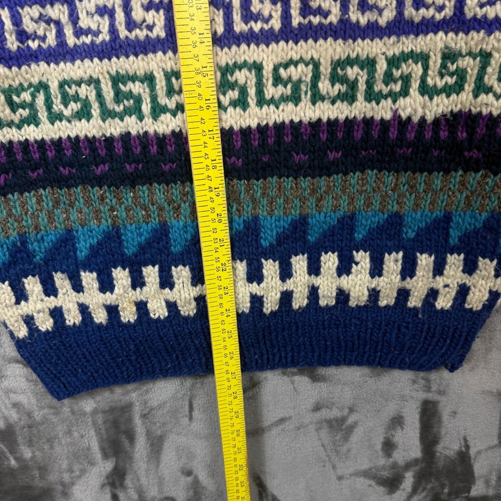 Country Life Sweater Mens L Multi-Color Hand Knit Wool Geometric Fair Isle 8485 - Picture 3 of 7
